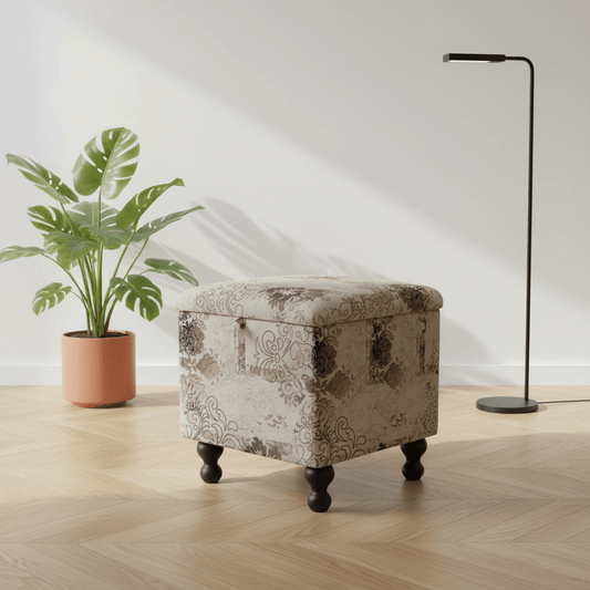 Luxury Square Blanket Box Storage Ottoman Expressive Motif - ISTOOLS