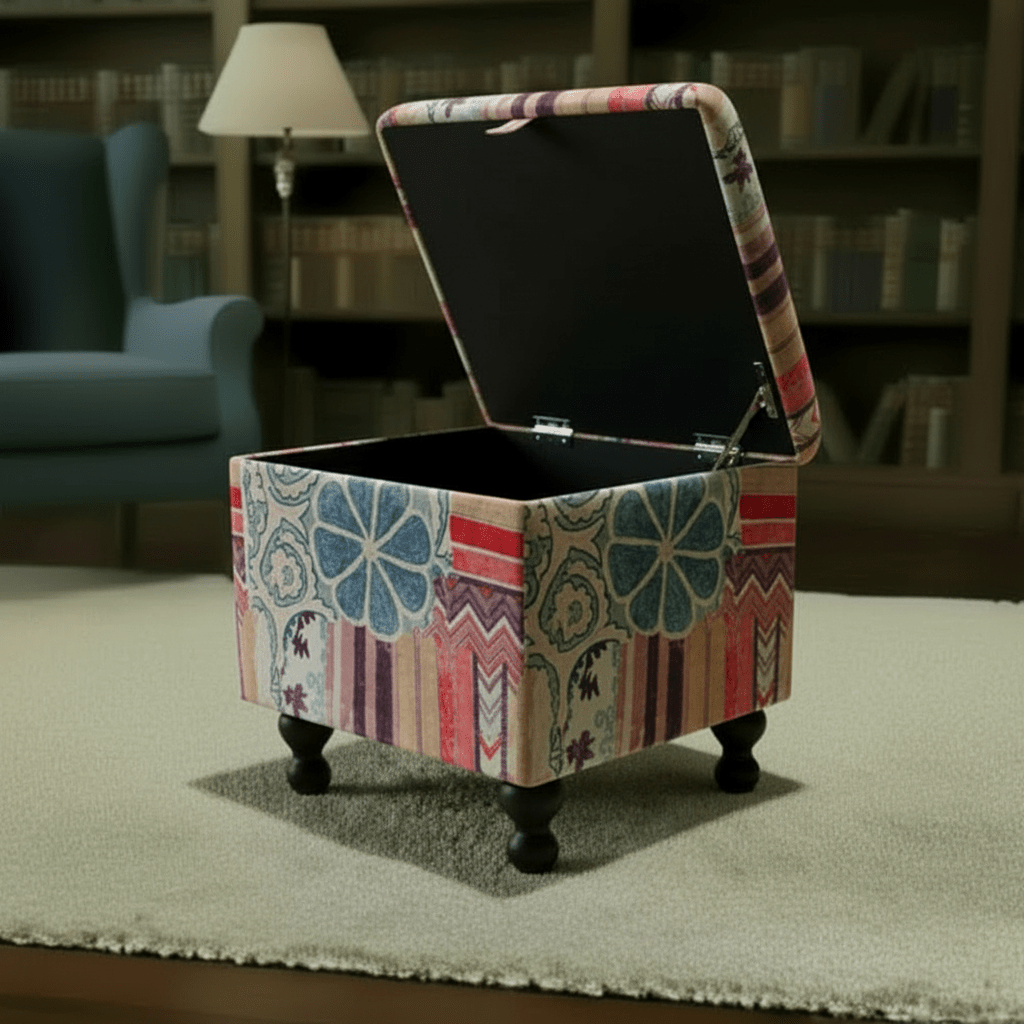 Luxury Square Box Footstool Designer Pattern Craftsmanship - ISTOOLS