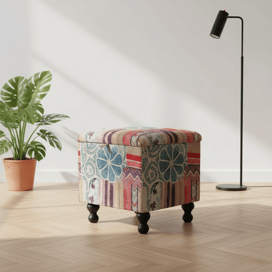 Luxury Square Box Footstool Designer Pattern Craftsmanship - ISTOOLS