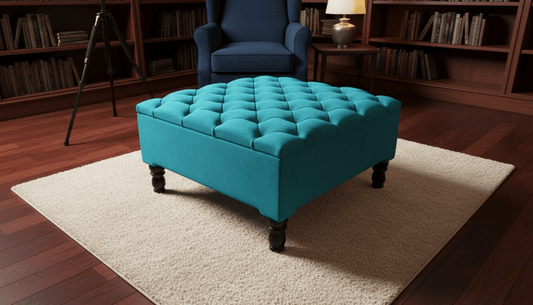 Luxury Square Ottoman Storage Bench in Aqua – Multifunctional Coffee Table & Hidden Storage - ISTOOLS
