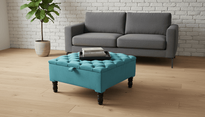 Luxury Square Ottoman Storage Bench in Duck Egg Blue – Multifunctional Coffee Table & Hidden Storage - ISTOOLS