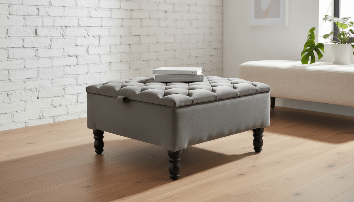 Luxury Square Ottoman Storage Bench in Olive Green – Multifunctional Coffee Table & Hidden Storage - ISTOOLS
