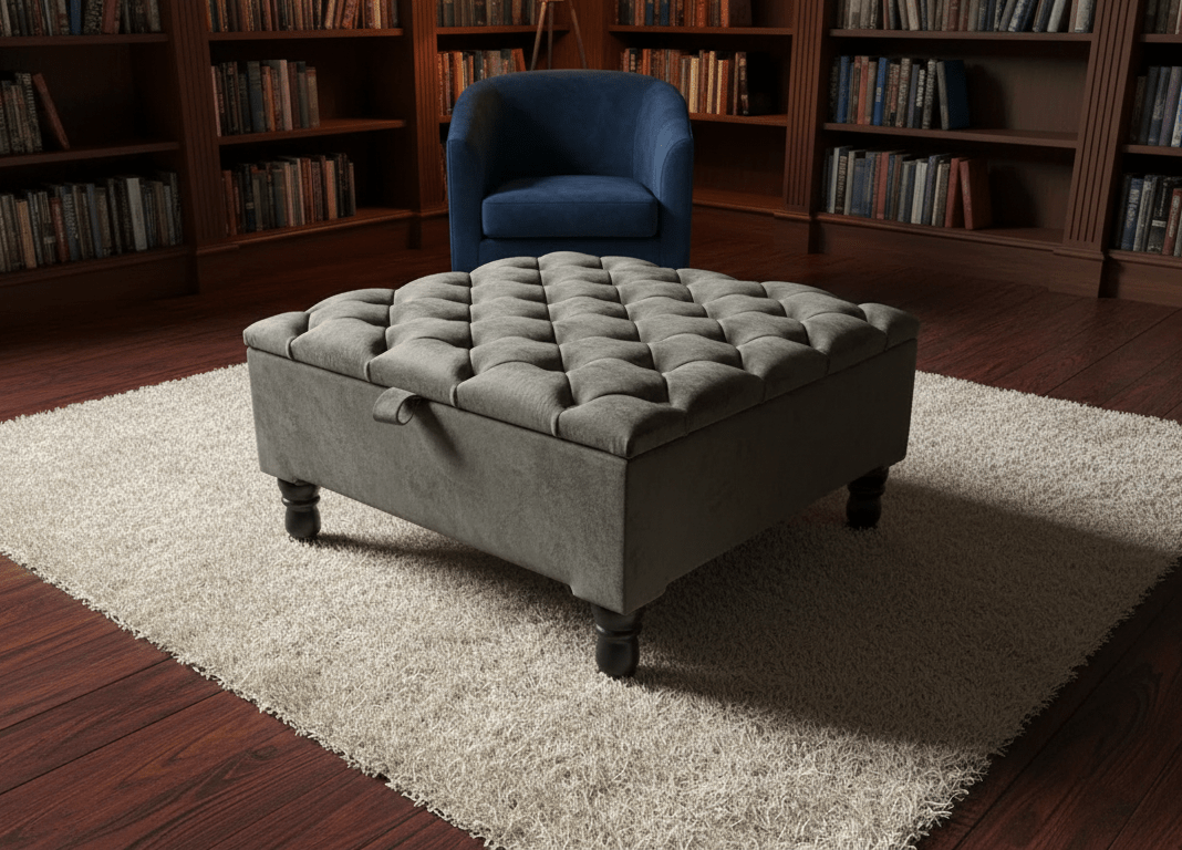 Luxury Square Ottoman Storage Bench in Olive Green – Multifunctional Coffee Table & Hidden Storage - ISTOOLS