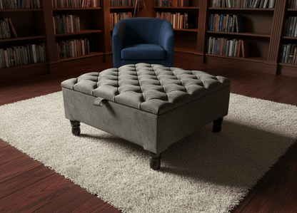 Luxury Square Ottoman Storage Bench in Olive Green – Multifunctional Coffee Table & Hidden Storage - ISTOOLS