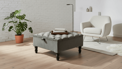 Luxury Square Ottoman Storage Bench in Olive Green – Multifunctional Coffee Table & Hidden Storage - ISTOOLS