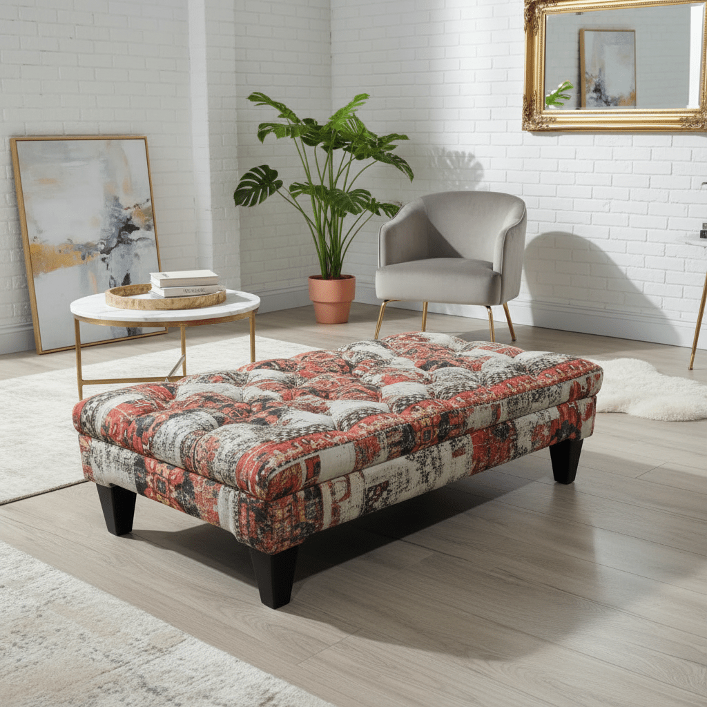 Luxury Upholstered Buttoned Bench Multi - Toned Designer Finish - ISTOOLS