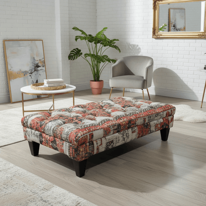 Luxury Upholstered Buttoned Bench Multi - Toned Designer Finish - ISTOOLS
