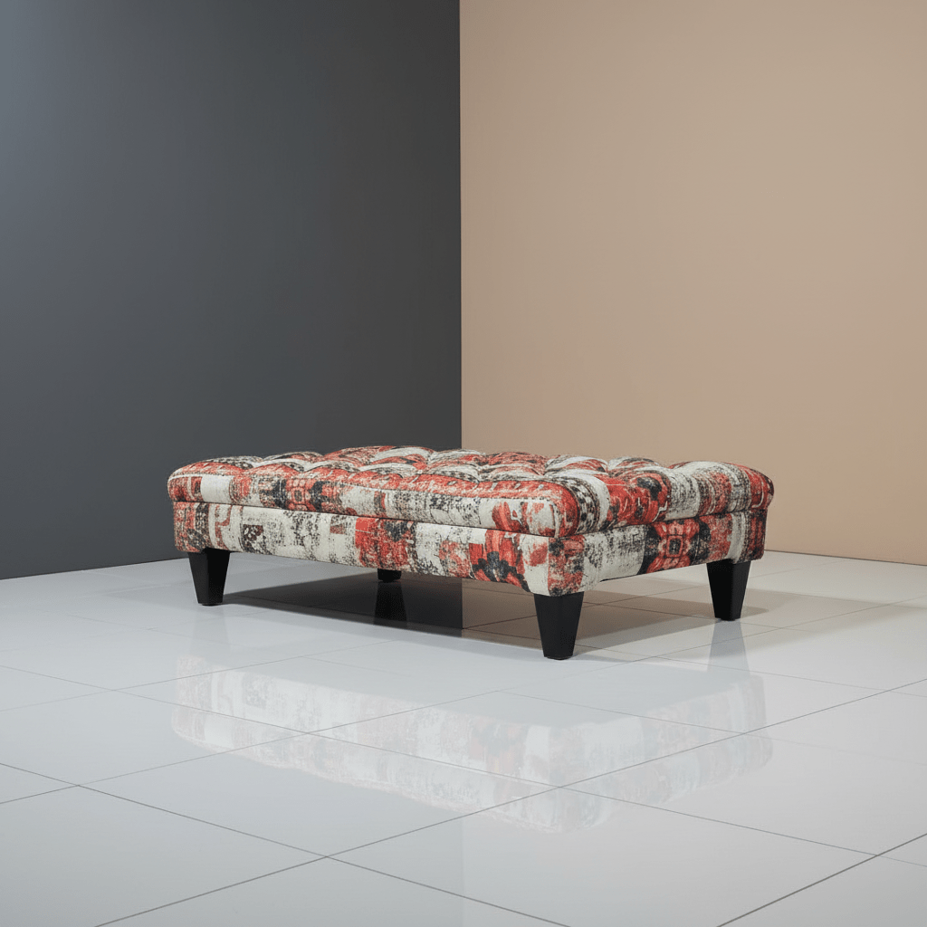 Luxury Upholstered Buttoned Bench Multi - Toned Designer Finish - ISTOOLS