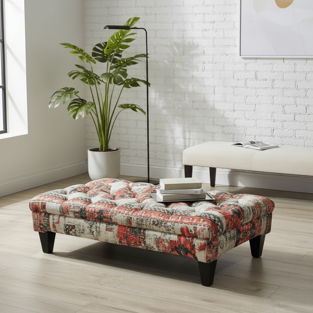 Luxury Upholstered Buttoned Bench Multi - Toned Designer Finish - ISTOOLS