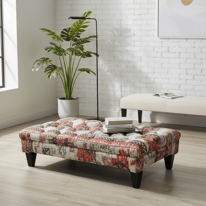 Luxury Upholstered Buttoned Bench Multi - Toned Designer Finish - ISTOOLS