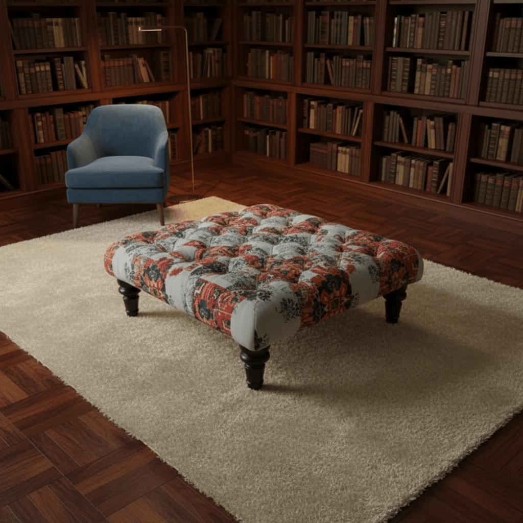 Luxury Upholstered Buttoned Square Bench Multi - Toned Designer Finish - ISTOOLS