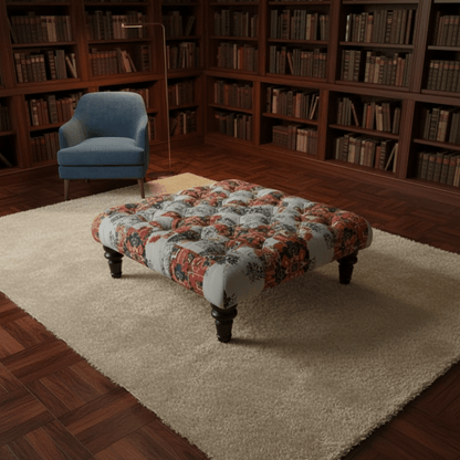Luxury Upholstered Buttoned Square Bench Multi - Toned Designer Finish - ISTOOLS