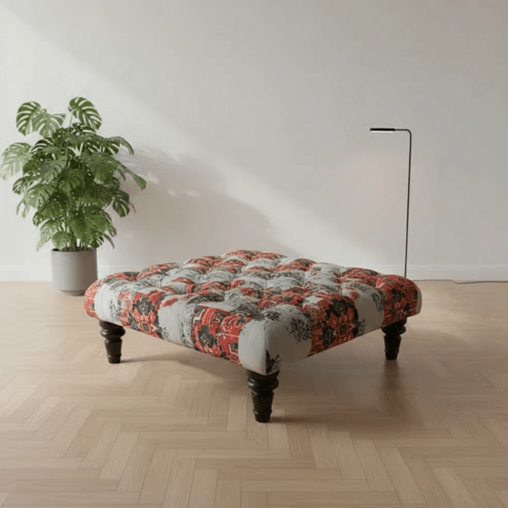Luxury Upholstered Buttoned Square Bench Multi - Toned Designer Finish - ISTOOLS