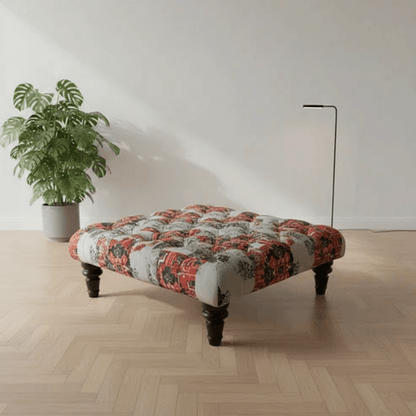 Luxury Upholstered Buttoned Square Bench Multi - Toned Designer Finish - ISTOOLS
