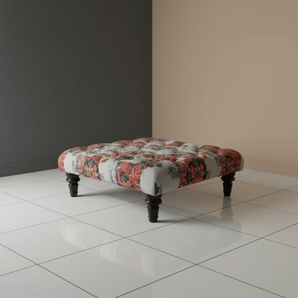 Luxury Upholstered Buttoned Square Bench Multi - Toned Designer Finish - ISTOOLS