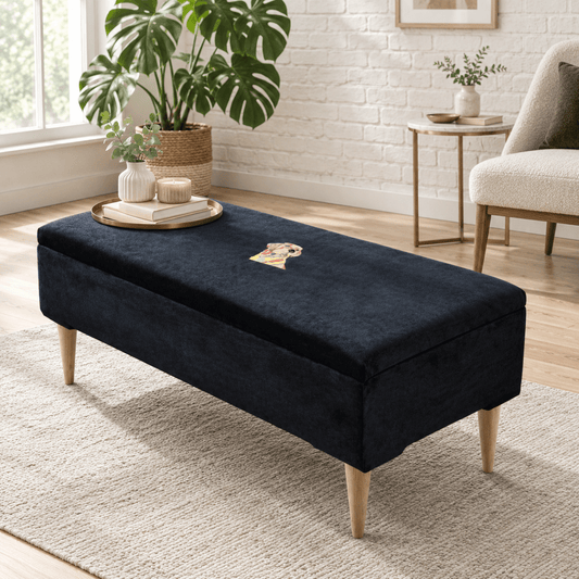 Luxury Velvet Storage Coffee Table Ottoman – Embroidered Black Multifunctional Bench by iStools - ISTOOLS