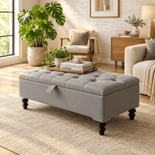 Luxury Velvet Storage Ottoman Bench – Chesterfield Coffee Table - ISTOOLS