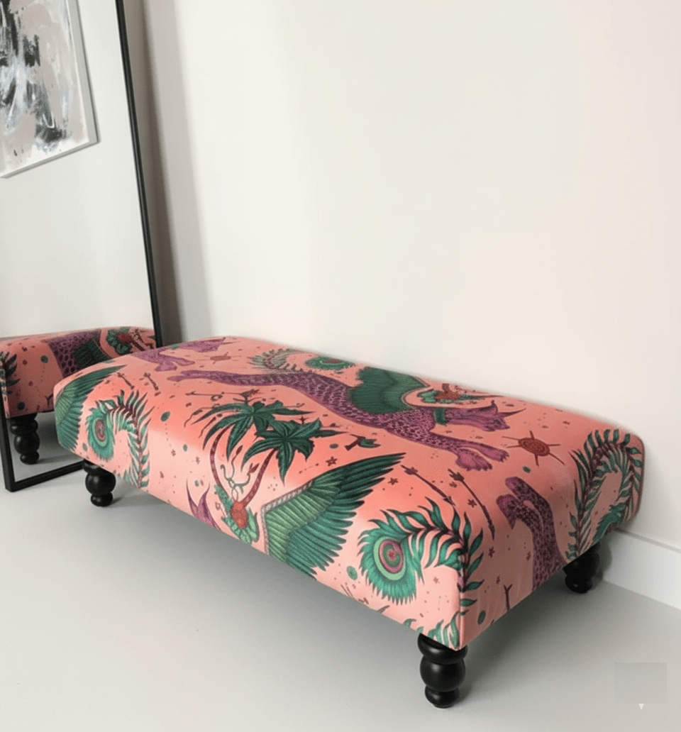 Multicolour printed footrest ottoman – Lynx fabric footstool for home décor - ISTOOLS