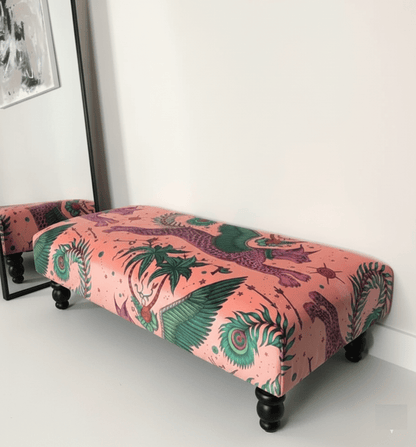 Multicolour printed footrest ottoman – Lynx fabric footstool for home décor - ISTOOLS