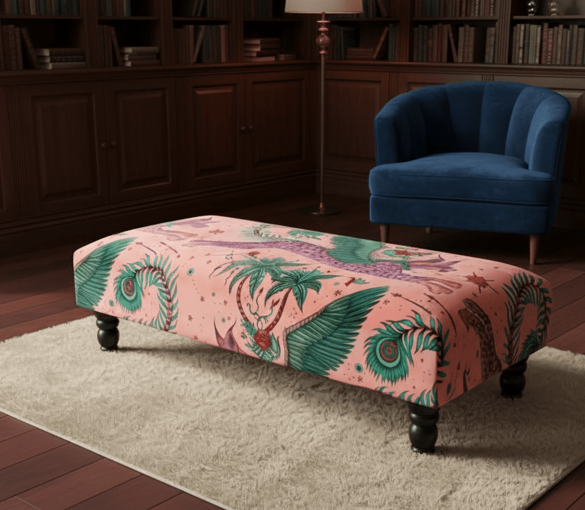 Lynx printed fabric footstool UK – stylish handmade ottoman for living room - ISTOOLS