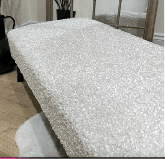 Made to measure storage box teddy fabric creamy off white, chunky oak legs - ISTOOLS