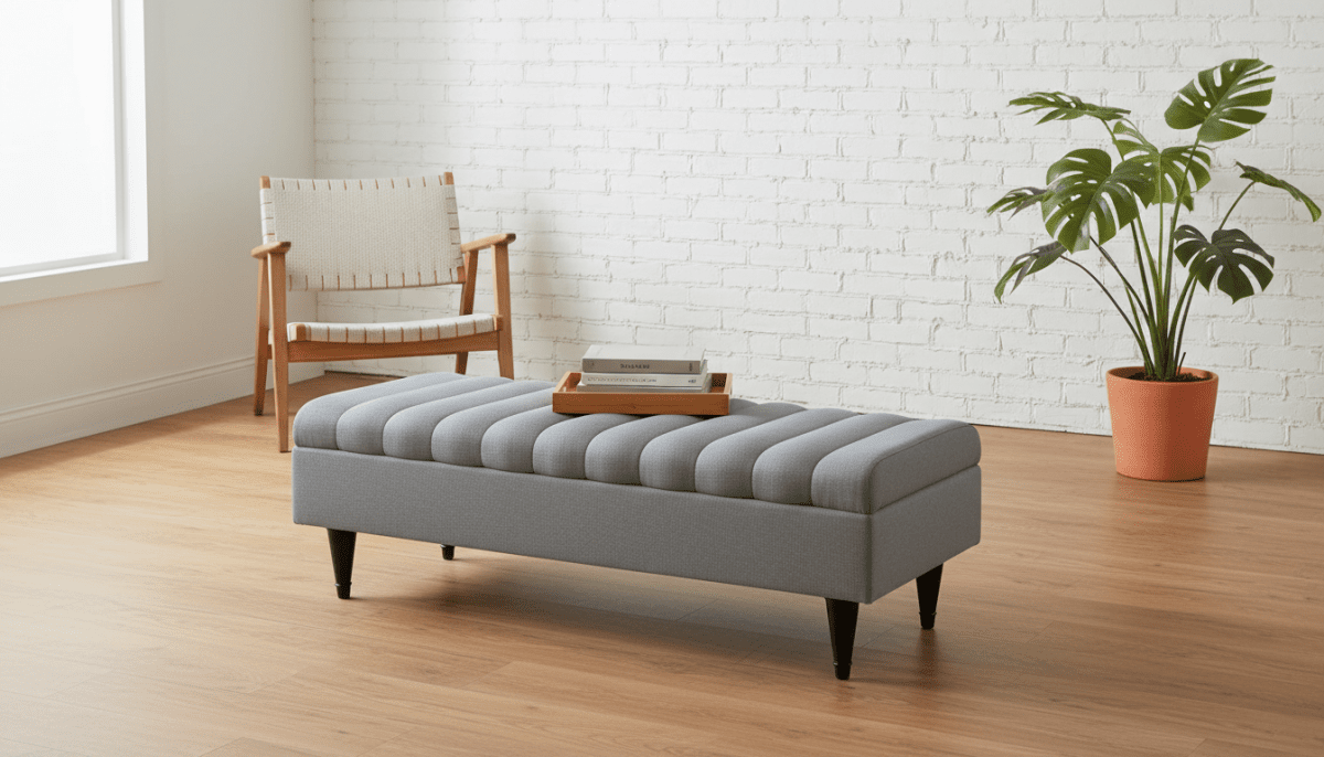 Made to Measure Storage Ottoman Romo Dark Grey – Custom Hidden Storage Bench - ISTOOLS