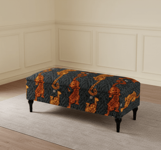 Made-to-measure Emma J Shipley velvet footstool in living room - ISTOOLS