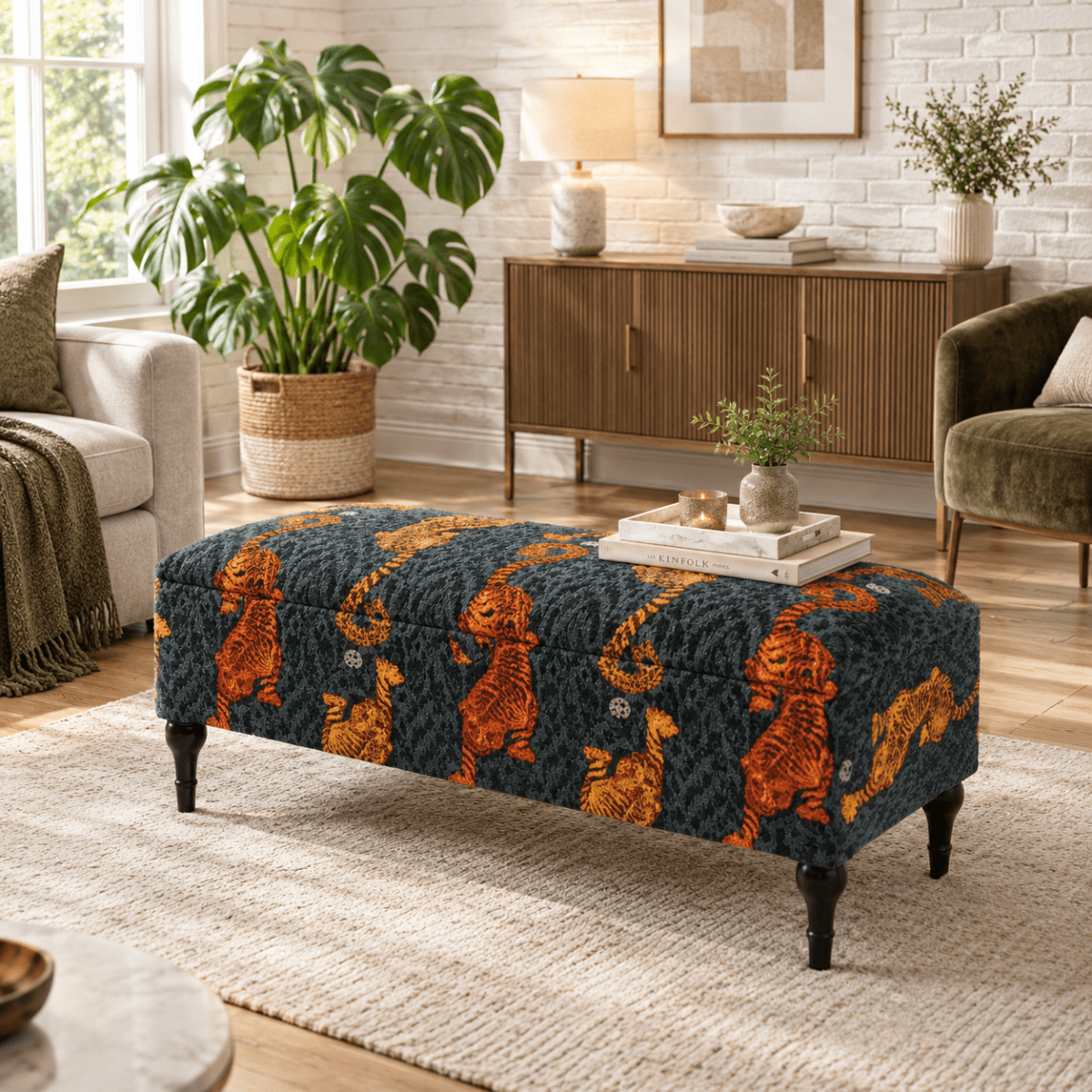 Made-to-Measure Tigris Multicolour Ottoman Coffee Bench | Emma J Shipley Fabric Storage Footstool - ISTOOLS