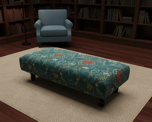 Green Printed Fabric Footstool Bench – Stylish Living Room Ottoman UK - ISTOOLS