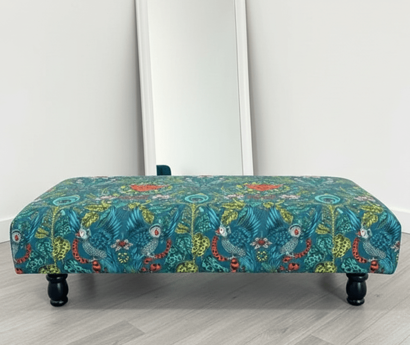 Made to order | Green Printed Fabric Multicolour Footstool Bench - ISTOOLS