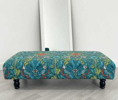 Made to order | Green Printed Fabric Multicolour Footstool Bench - ISTOOLS