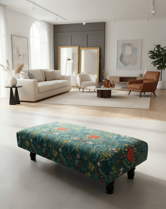 Top View of Green Multicolour Footstool Bench – Plush Memory Foam Cushion - ISTOOLS