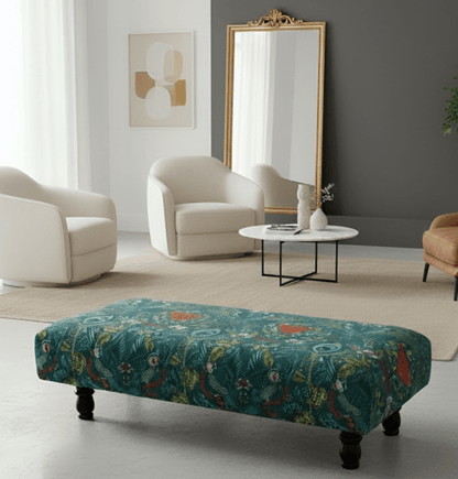 Made to order | Green Printed Fabric Multicolour Footstool Bench - ISTOOLS