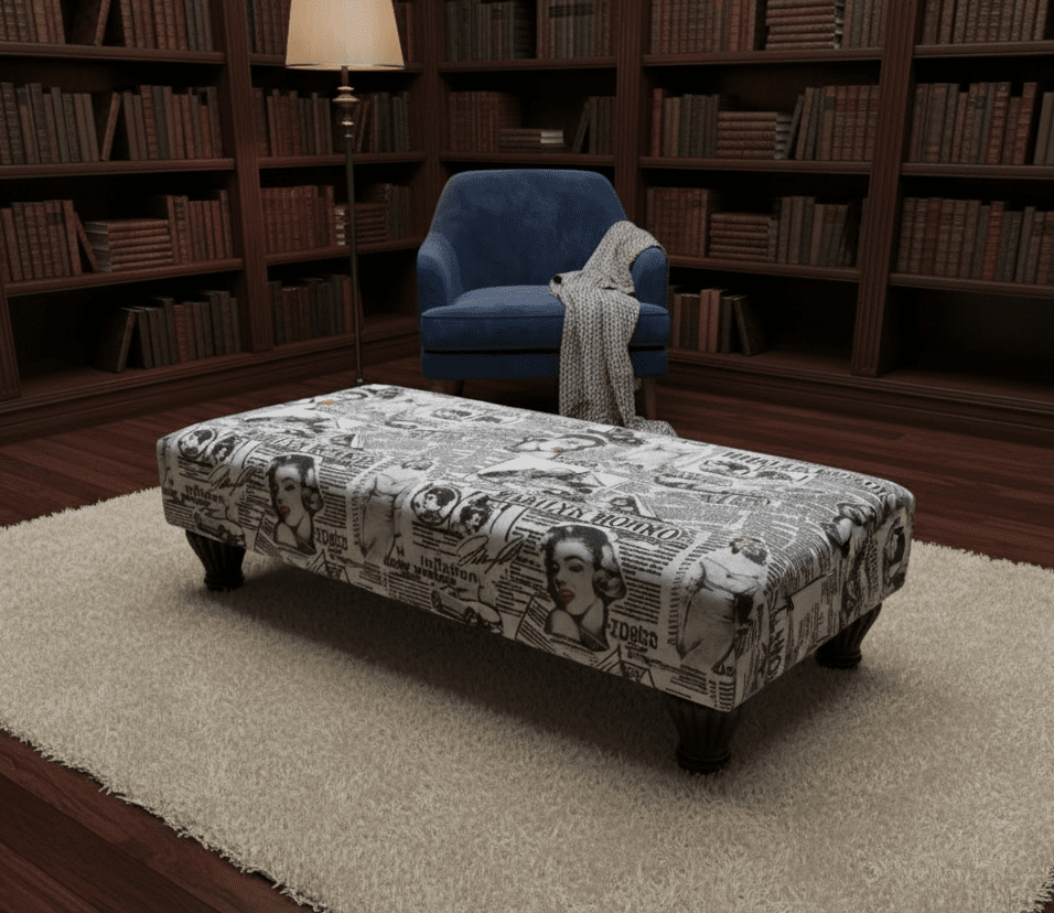 Marilyn Monroe printed fabric footstool bench in velvet for UK homes - ISTOOLS