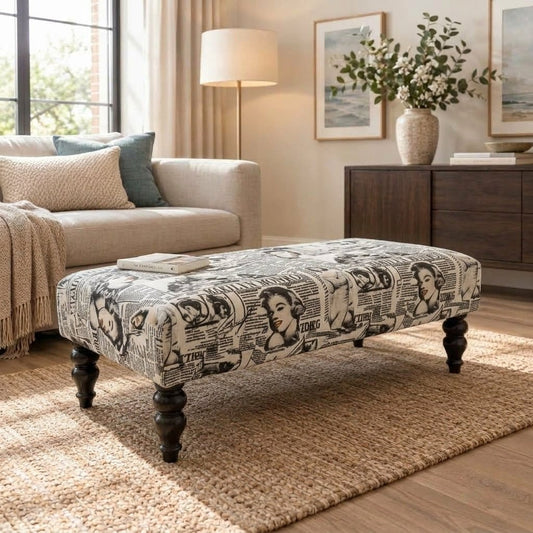 Marilyn Monroe Printed Fabric Footstool Bench – Luxury Velvet Seating - ISTOOLS