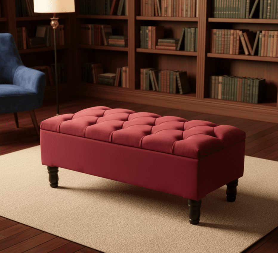 Maroon velvet storage ottoman bench with hidden compartment for UK living room - ISTOOLS