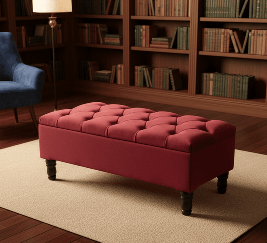 Maroon velvet storage ottoman bench with hidden compartment for UK living room - ISTOOLS