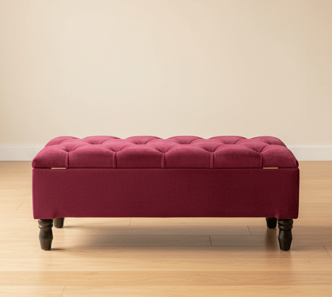 Multi-functional maroon ottoman bench used as seating and storage - ISTOOLS