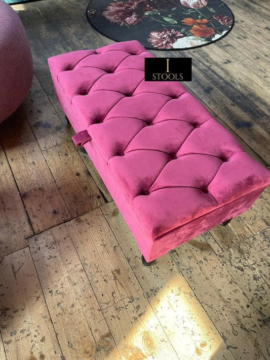 Maroon Ottoman Storage | Dark Red Wood Footstool UK - ISTOOLS