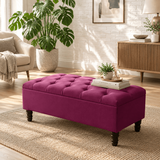 Maroon Velvet Storage Ottoman Bench with Hidden Storage – Luxury Footstool for Living Room UK - ISTOOLS