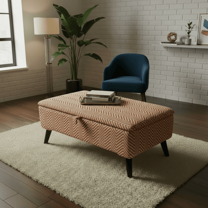 Minimalist Rectangular Pouffe with Wooden Legs – Multi - Purpose Storage & Seating - ISTOOLS