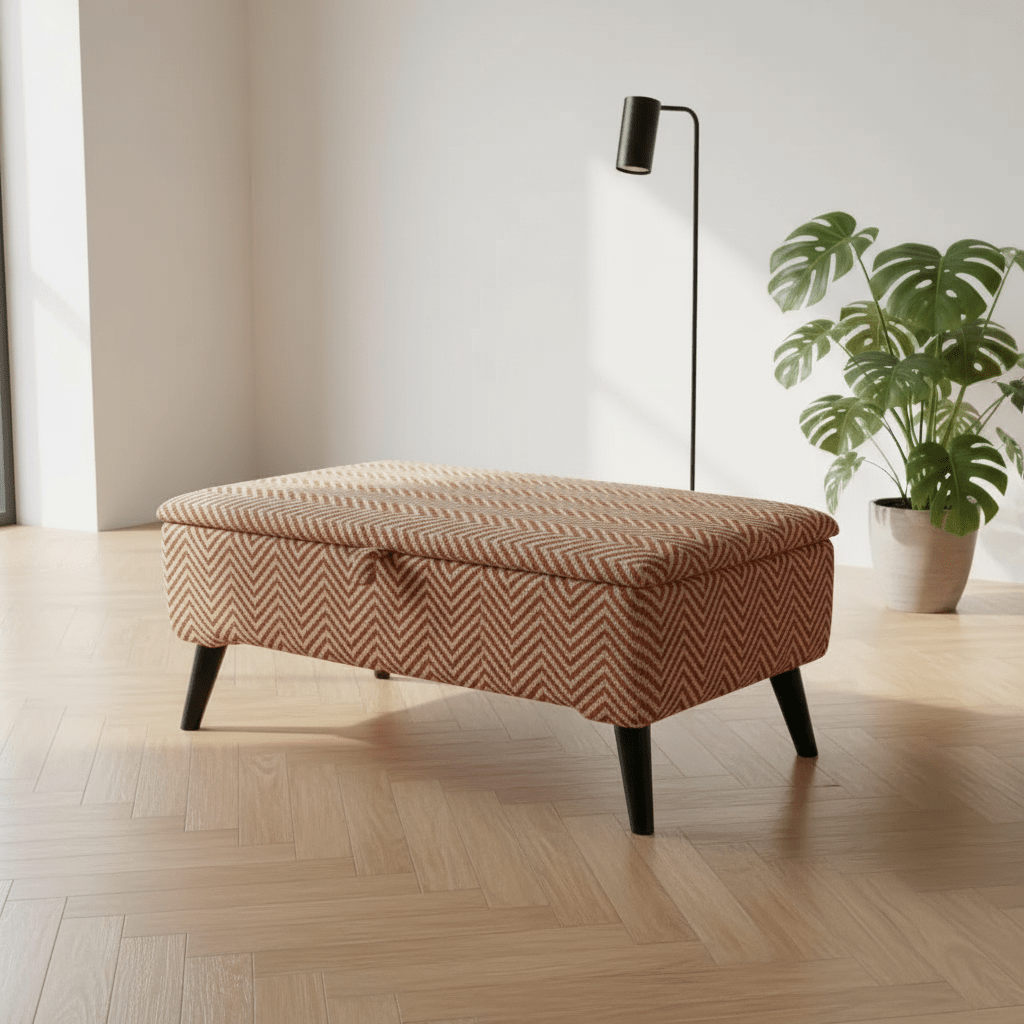 Minimalist Rectangular Pouffe with Wooden Legs – Multi - Purpose Storage & Seating - ISTOOLS