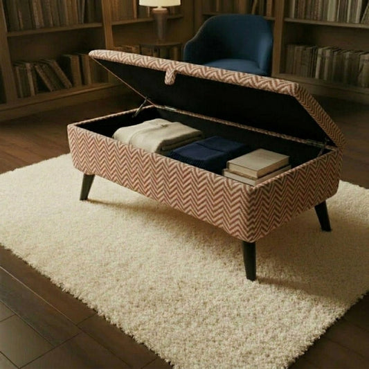 Minimalist Rectangular Pouffe with Wooden Legs – Multi-Purpose Storage & Seating - ISTOOLS