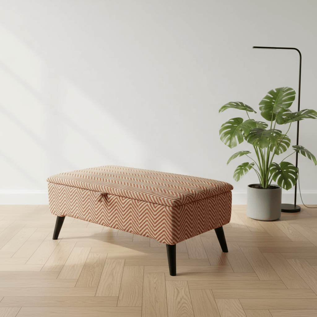 Minimalist Rectangular Pouffe with Wooden Legs – Multi - Purpose Storage & Seating - ISTOOLS