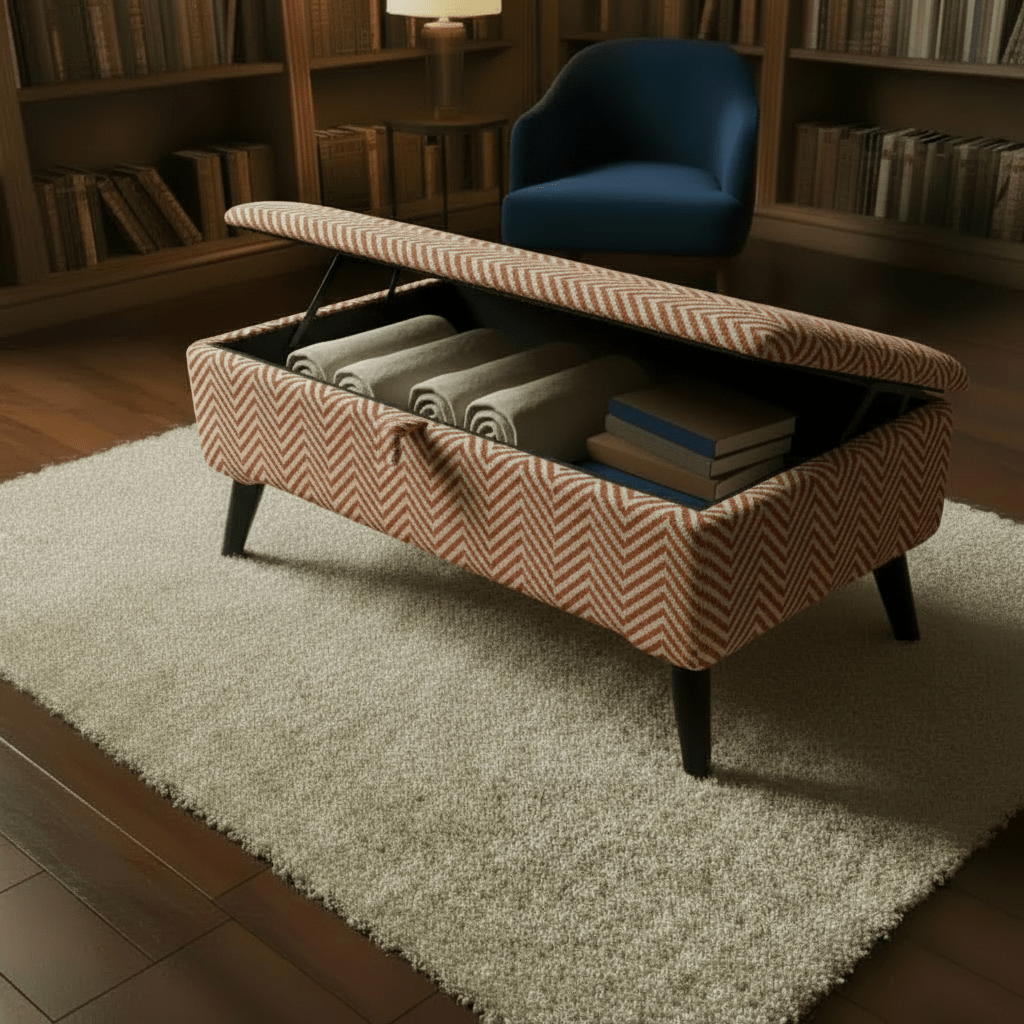 Minimalist Rectangular Pouffe with Wooden Legs – Multi - Purpose Storage & Seating - ISTOOLS