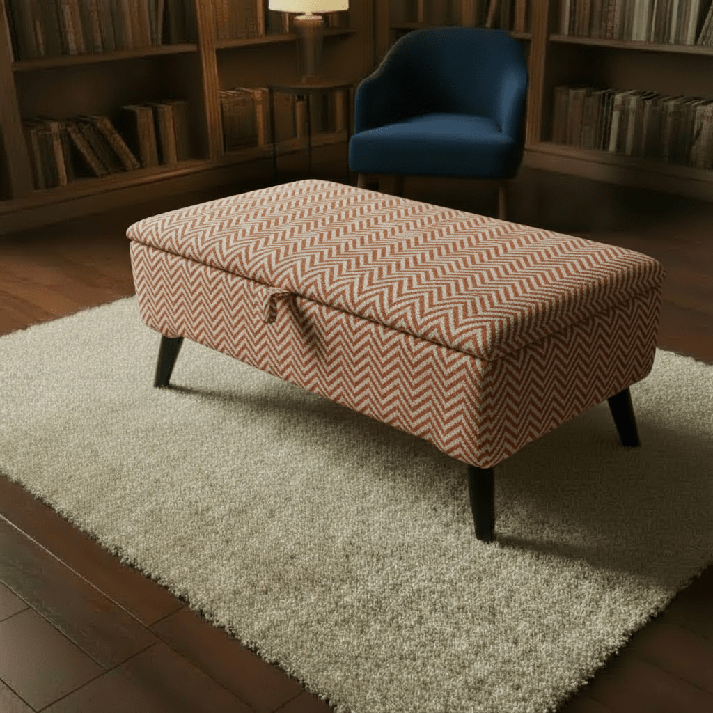 Minimalist Rectangular Pouffe with Wooden Legs – Multi - Purpose Storage & Seating - ISTOOLS