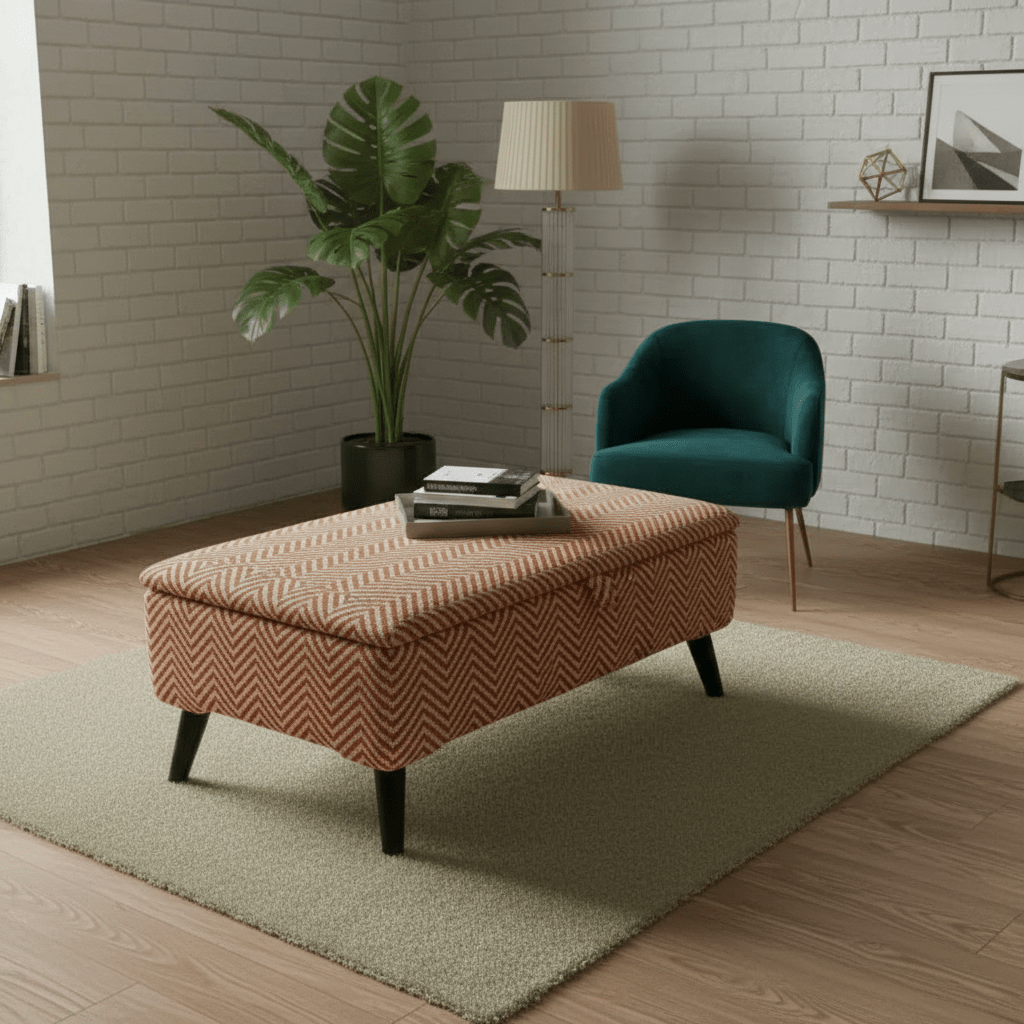 Minimalist Rectangular Pouffe with Wooden Legs – Multi - Purpose Storage & Seating - ISTOOLS