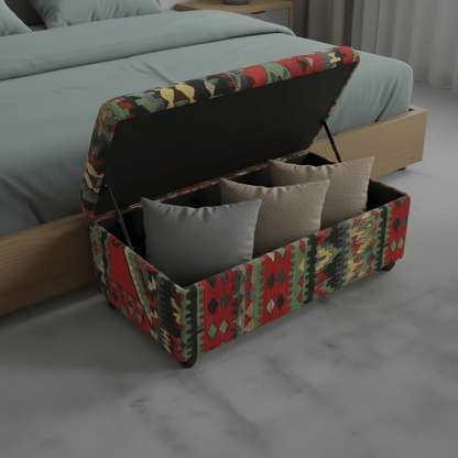 Modern Bedroom Storage Pouffe Premium Designer Fabric UK - ISTOOLS