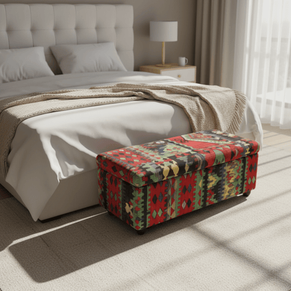 Modern Bedroom Storage Pouffe Premium Designer Fabric UK - ISTOOLS