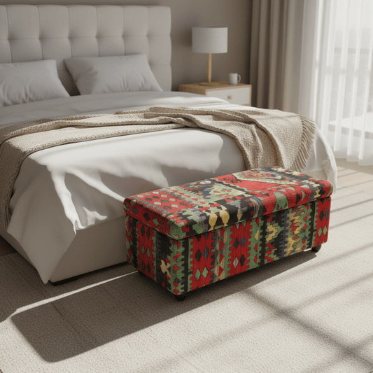 Modern Bedroom Storage Pouffe Premium Designer Fabric UK - ISTOOLS